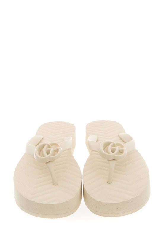 Gucci Ivory Rubber Logo Flip Flop Sandals SZ 40