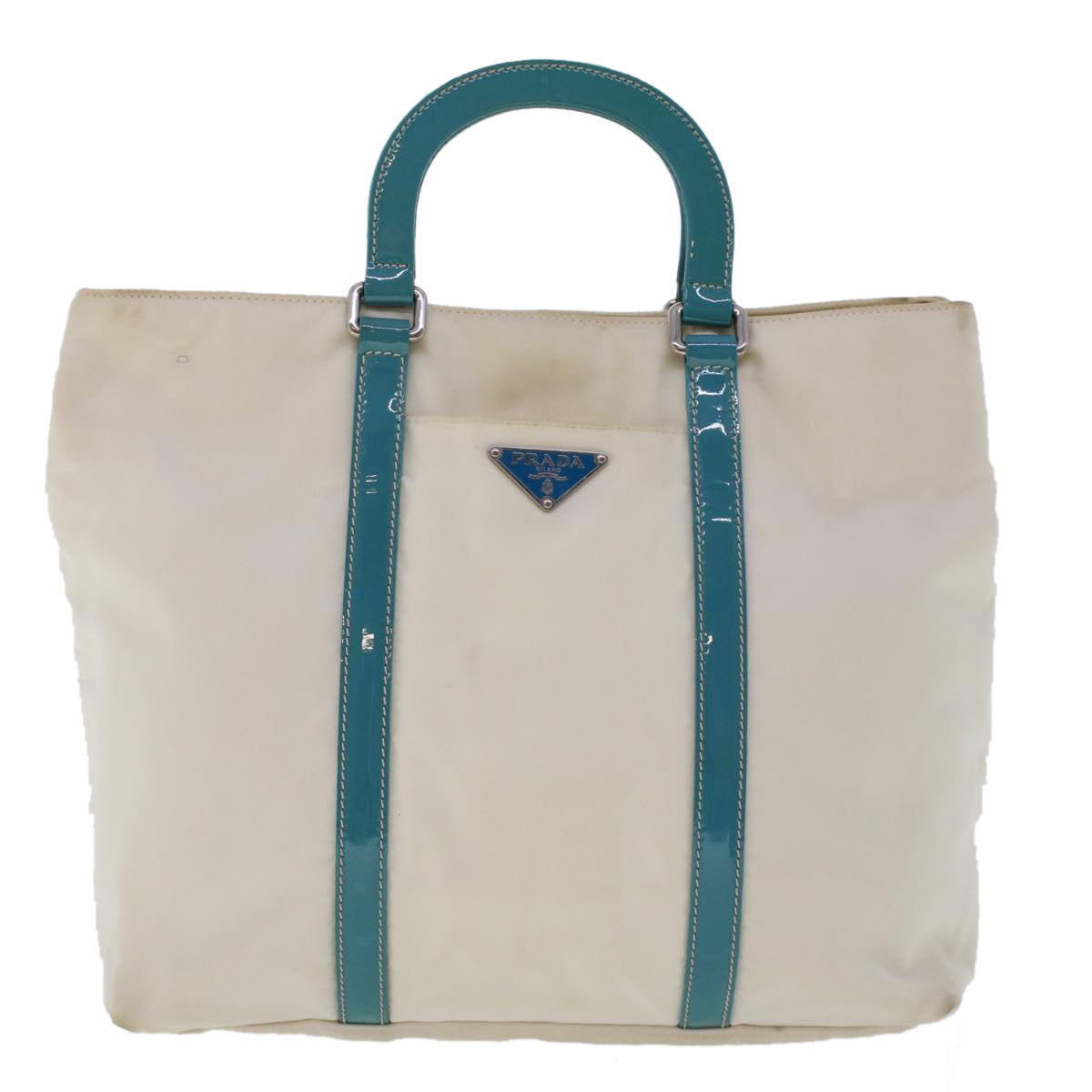 PRADA Hand Bag Nylon 2way White Turquoise Blue  48007