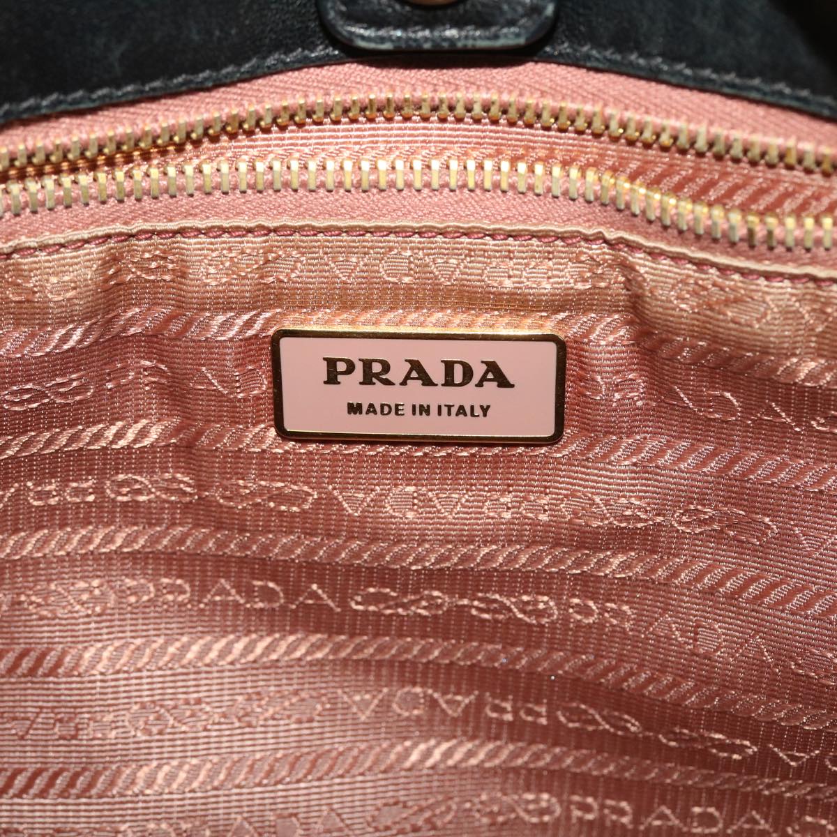 PRADA Ribbon Hand Bag Nylon Leather Black  48615