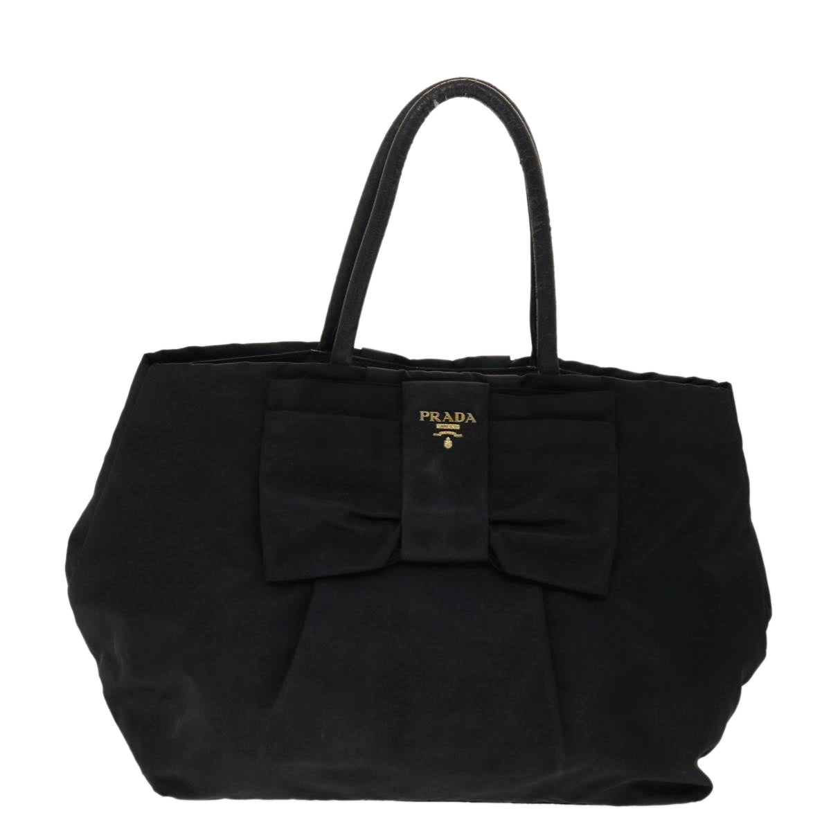 PRADA Ribbon Hand Bag Nylon Leather Black  48615