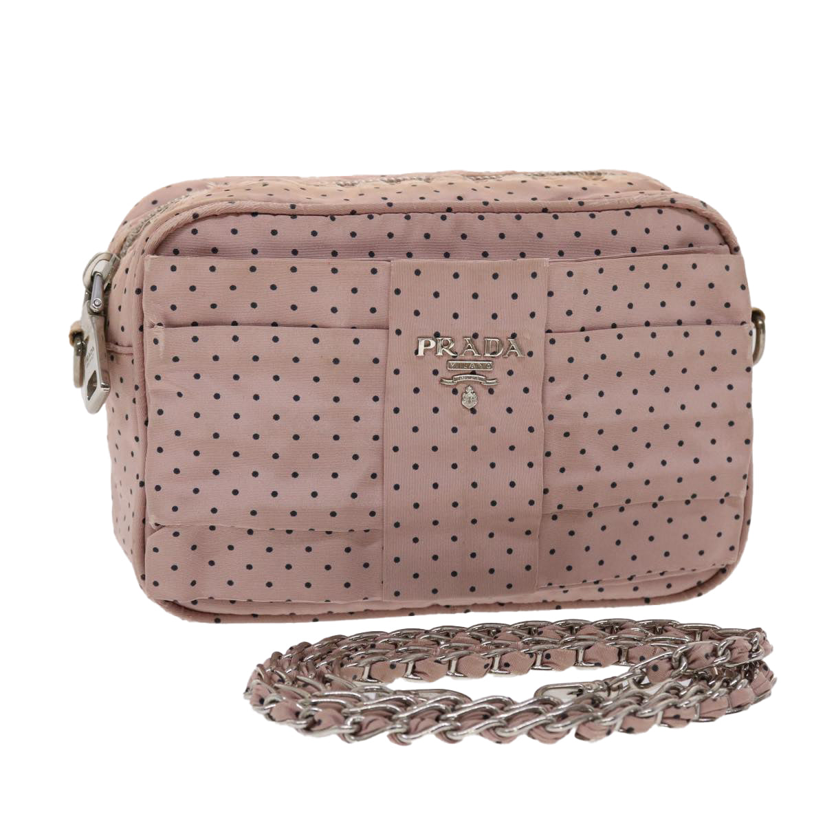 PRADA Dot Chain Shoulder Bag Nylon Pink Black  48618