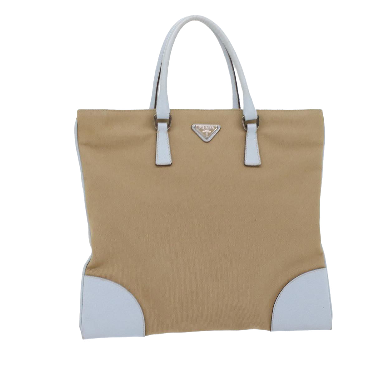 PRADA Tote Bag Canvas Leather Beige  48761