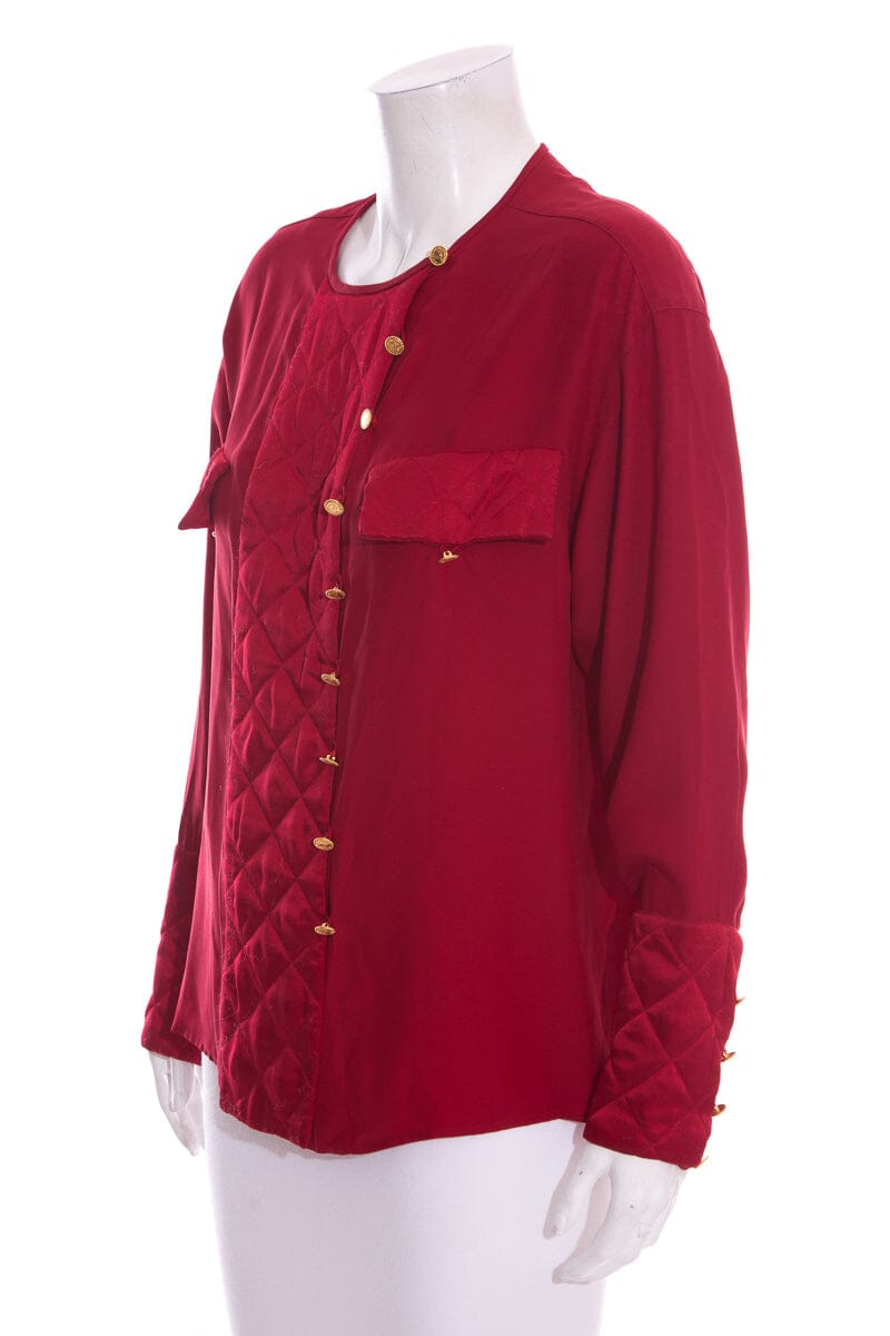 Vintage Chanel Red Quilted Blouse SZ N/A