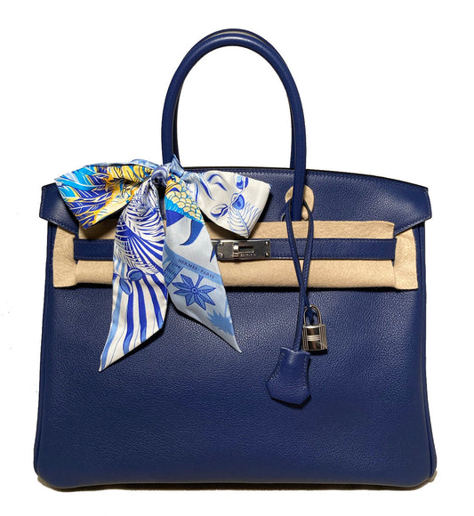 Rare Hermes Blue Sapphire Taurillon Novillo Sea Surf & Fun Birkin 35