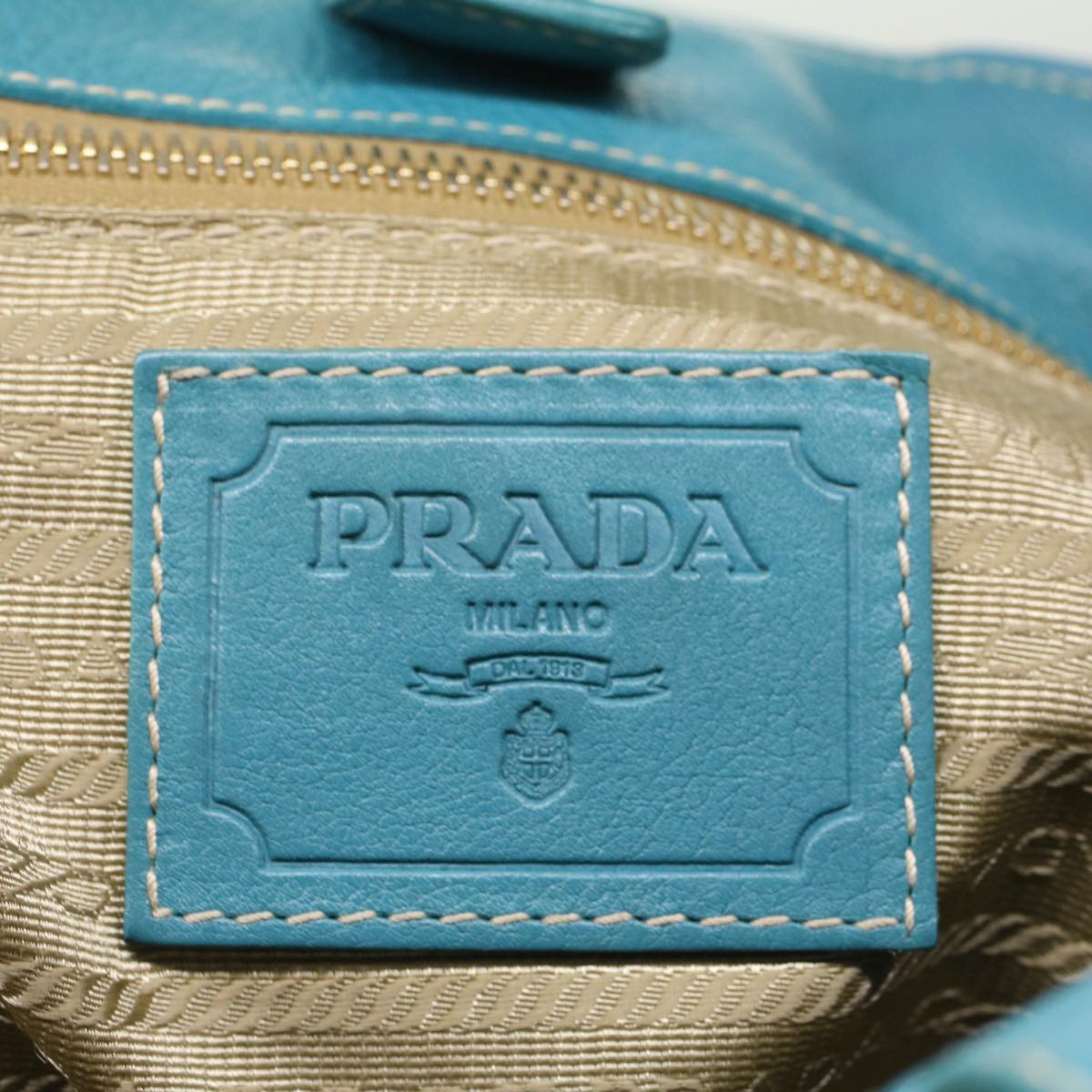 PRADA Tote Bag Canvas Leather Beige Light Blue  49046