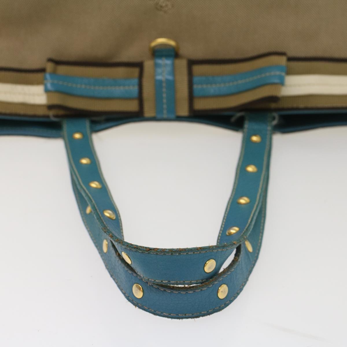 PRADA Tote Bag Canvas Leather Beige Light Blue  49046