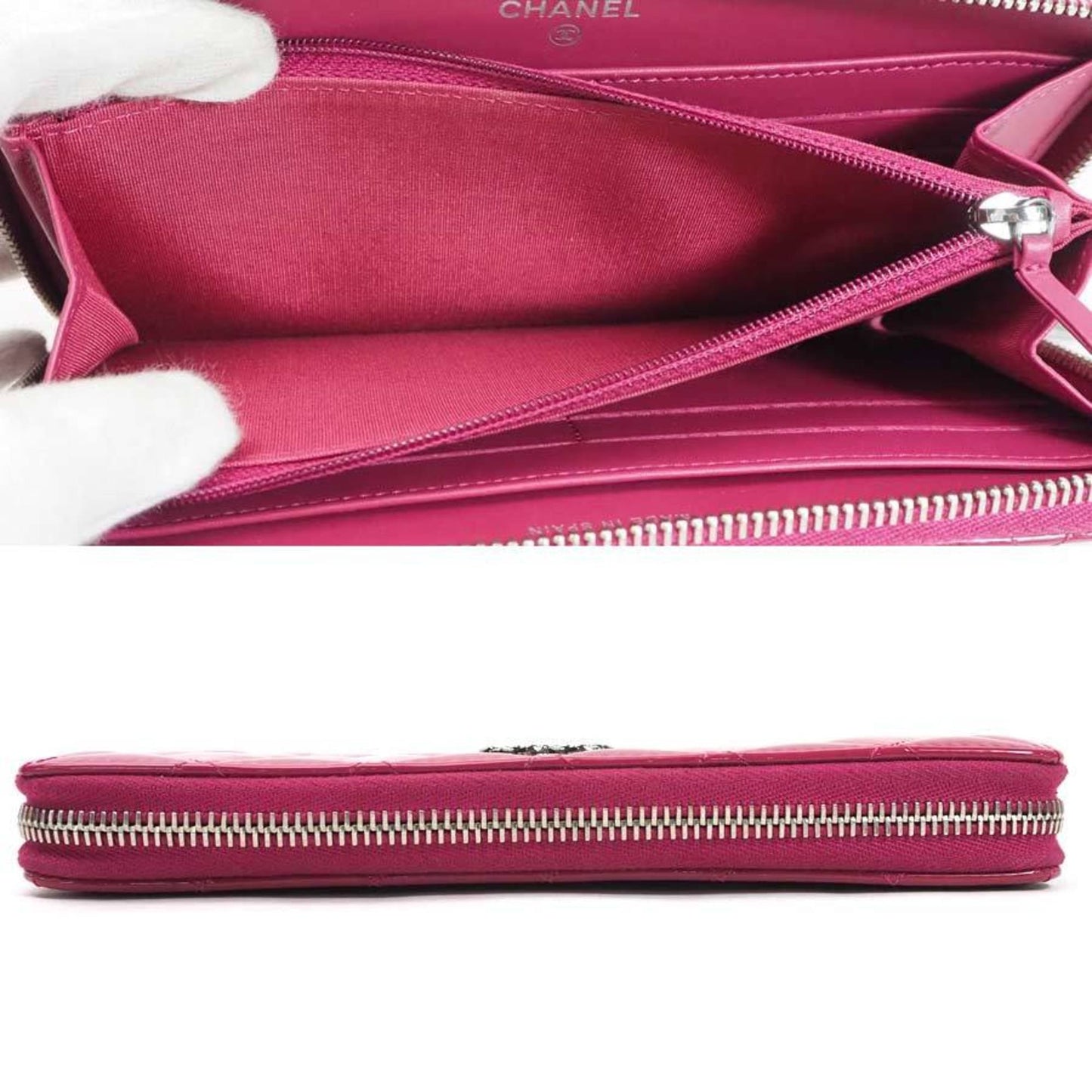 Chanel fuchsia Patent leather Portefeuille Zippe wallet accessories