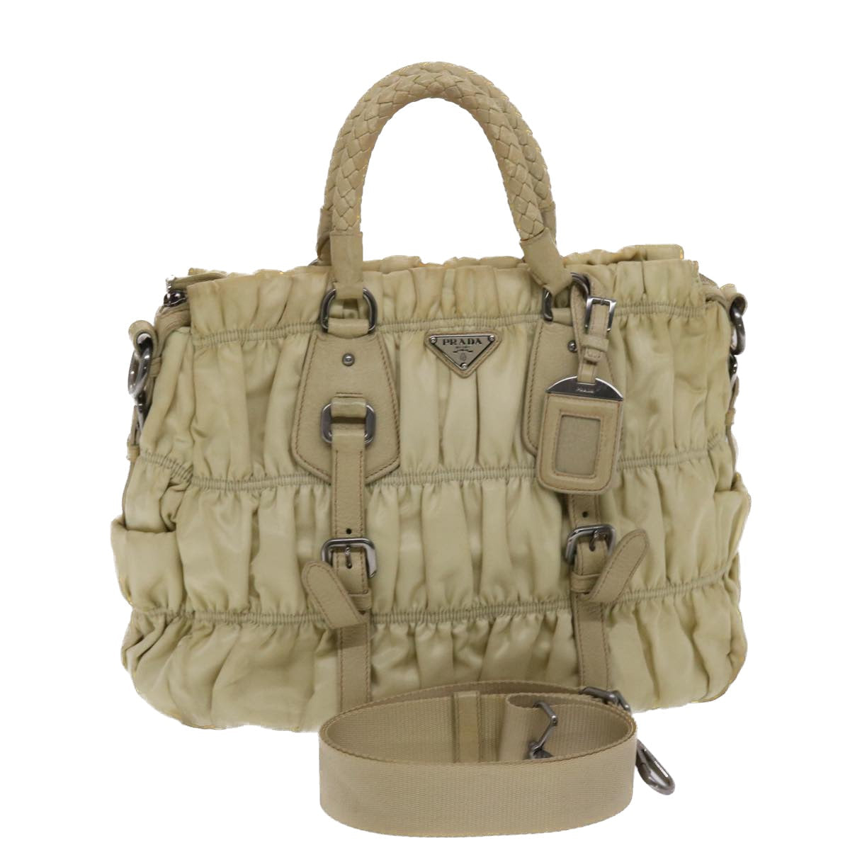 PRADA Hand Bag Nylon Leather 2way Beige Cream  49307