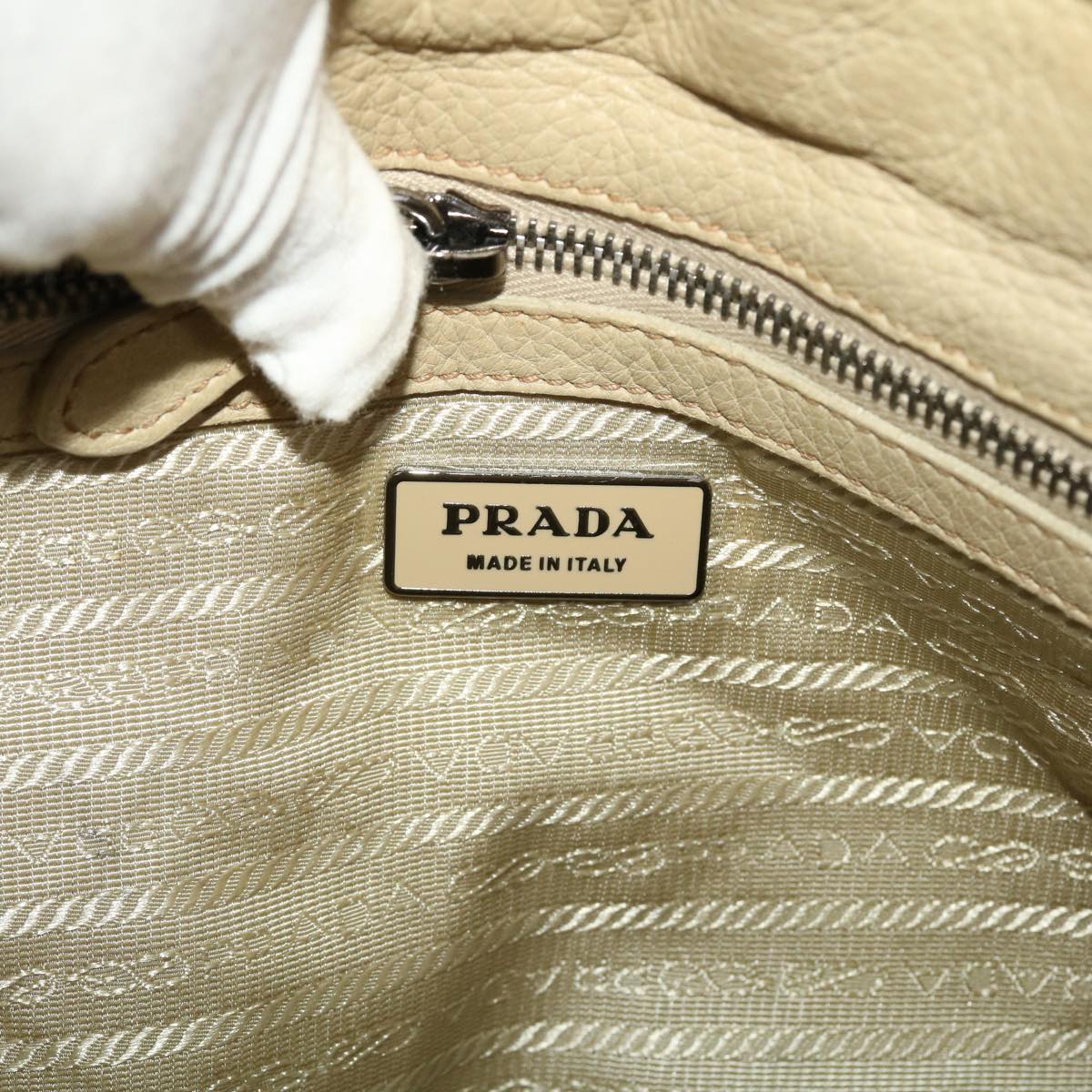 PRADA Hand Bag Nylon Leather 2way Beige Cream  49307