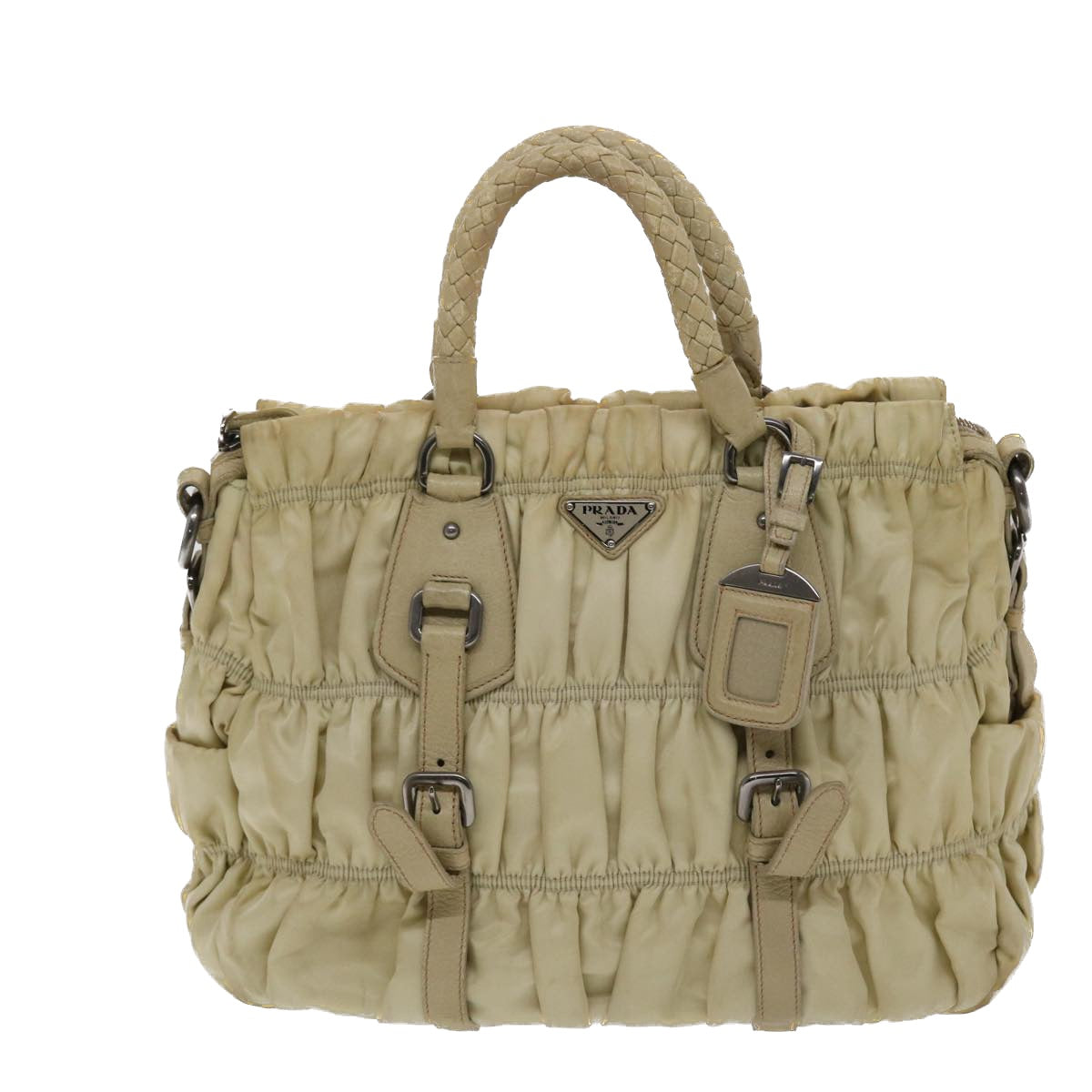 PRADA Hand Bag Nylon Leather 2way Beige Cream  49307