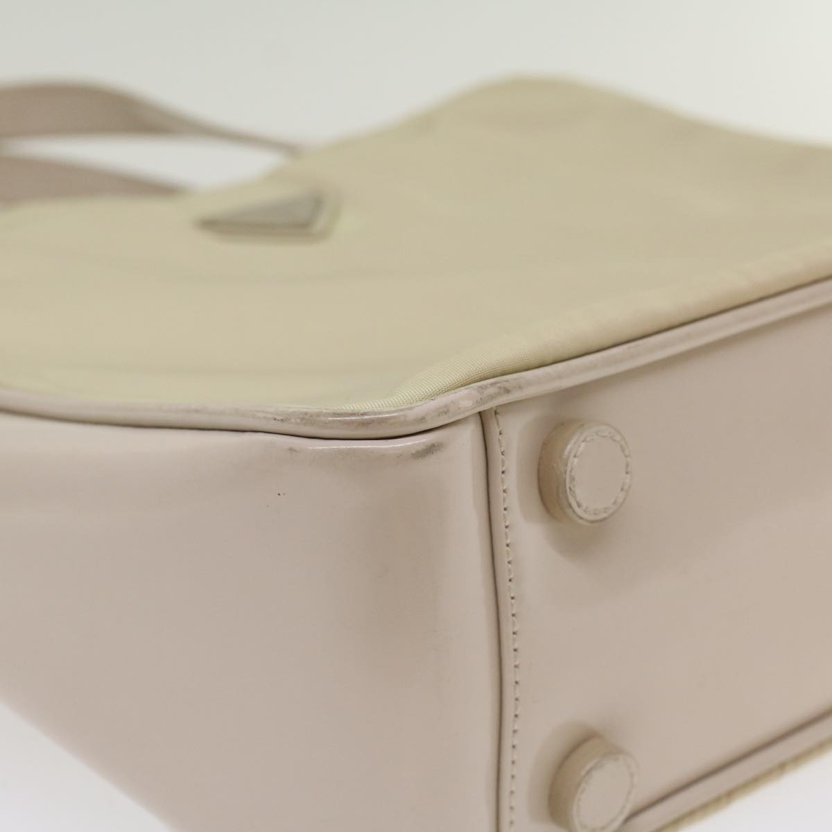 PRADA Hand Bag Nylon Leather Beige Ivory  49308