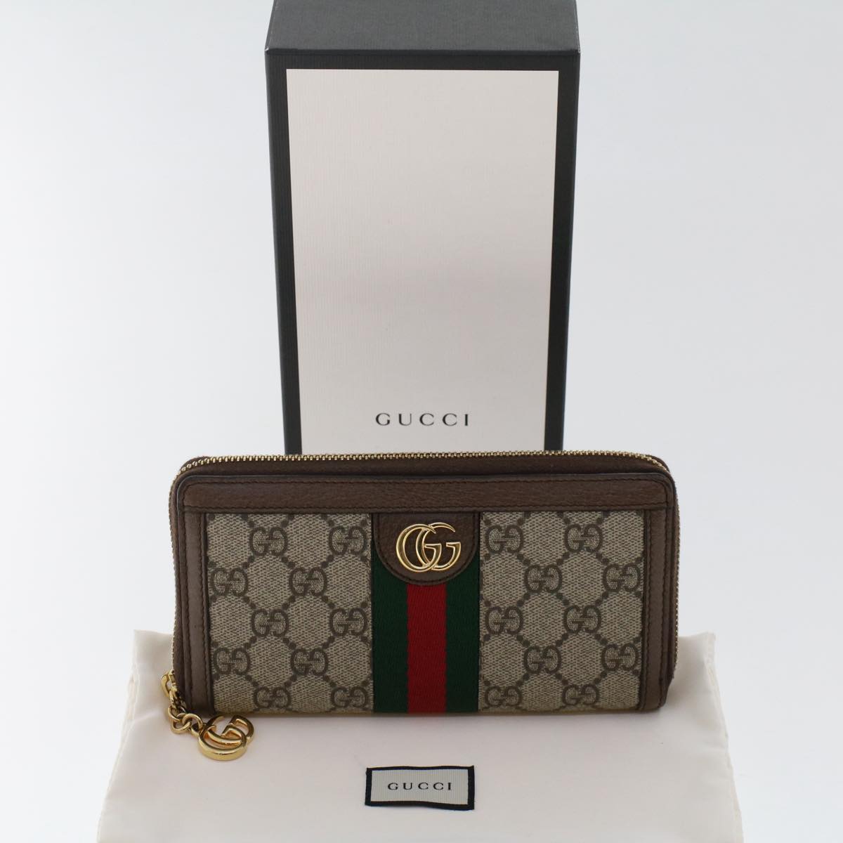 GUCCI GG Canvas Web Sherry Line Ophidia Long Wallet Beige Red 523154  49471