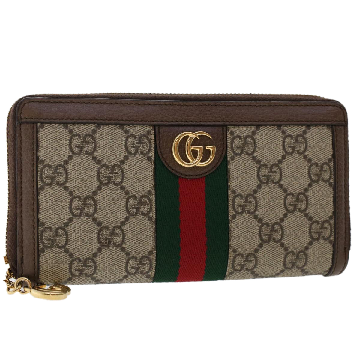 GUCCI GG Canvas Web Sherry Line Ophidia Long Wallet Beige Red 523154 Auth 49471