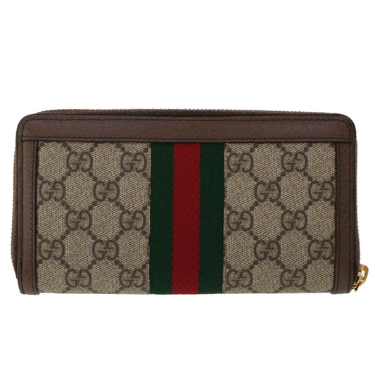 GUCCI GG Canvas Web Sherry Line Ophidia Long Wallet Beige Red 523154 Auth 49471