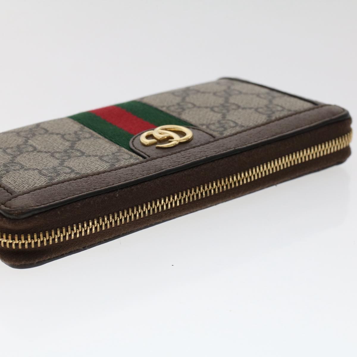 GUCCI GG Canvas Web Sherry Line Ophidia Long Wallet Beige Red 523154 Auth 49471