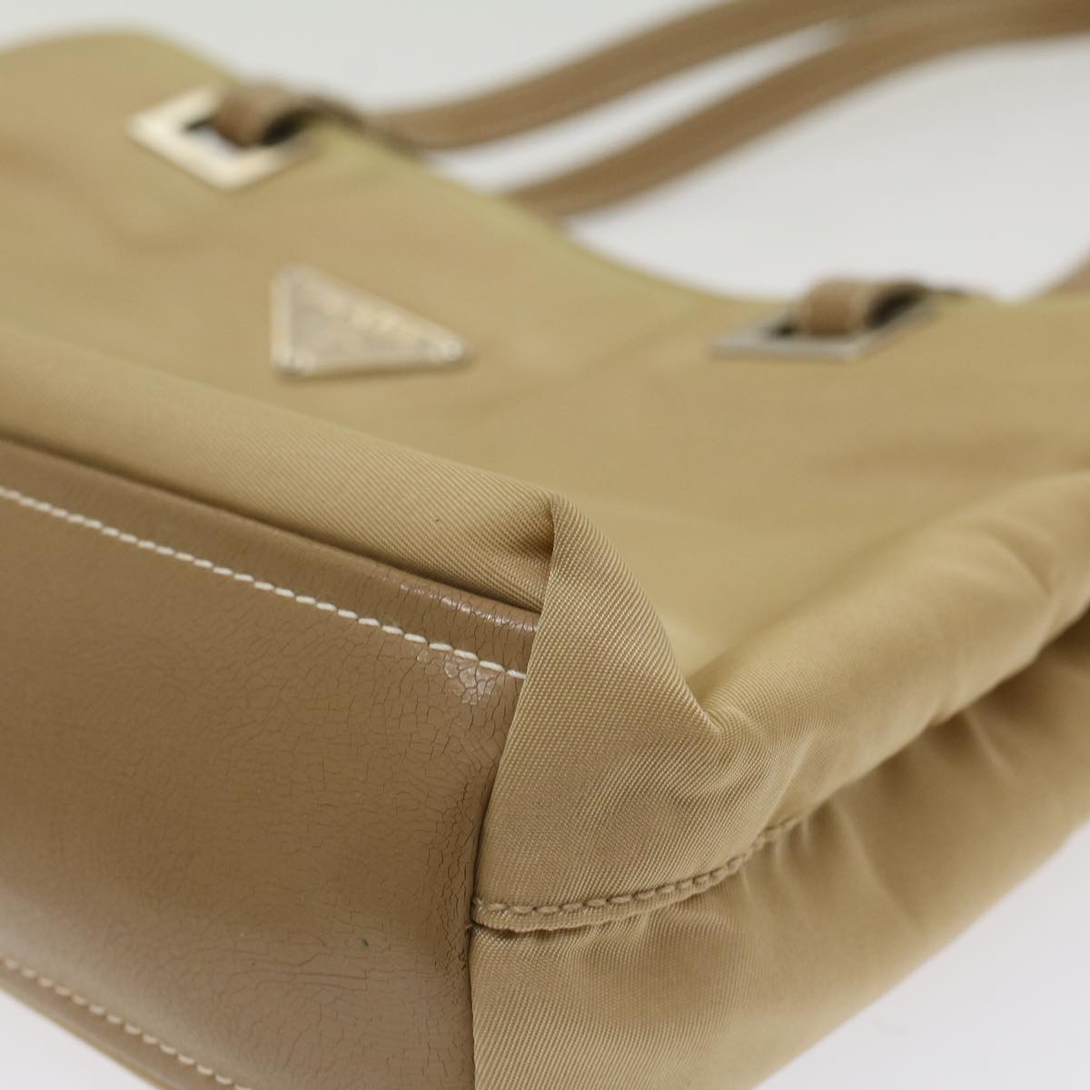 PRADA Hand Bag Nylon Beige  49590