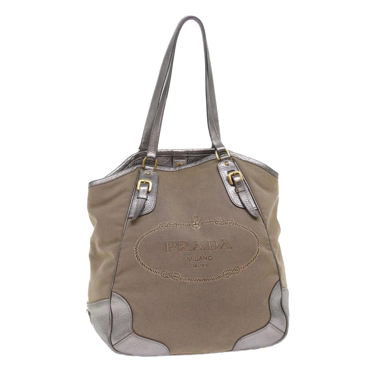 PRADA Tote Bag Canvas Leather Beige  49595