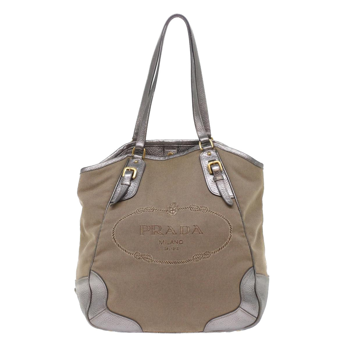 PRADA Tote Bag Canvas Leather Beige  49595