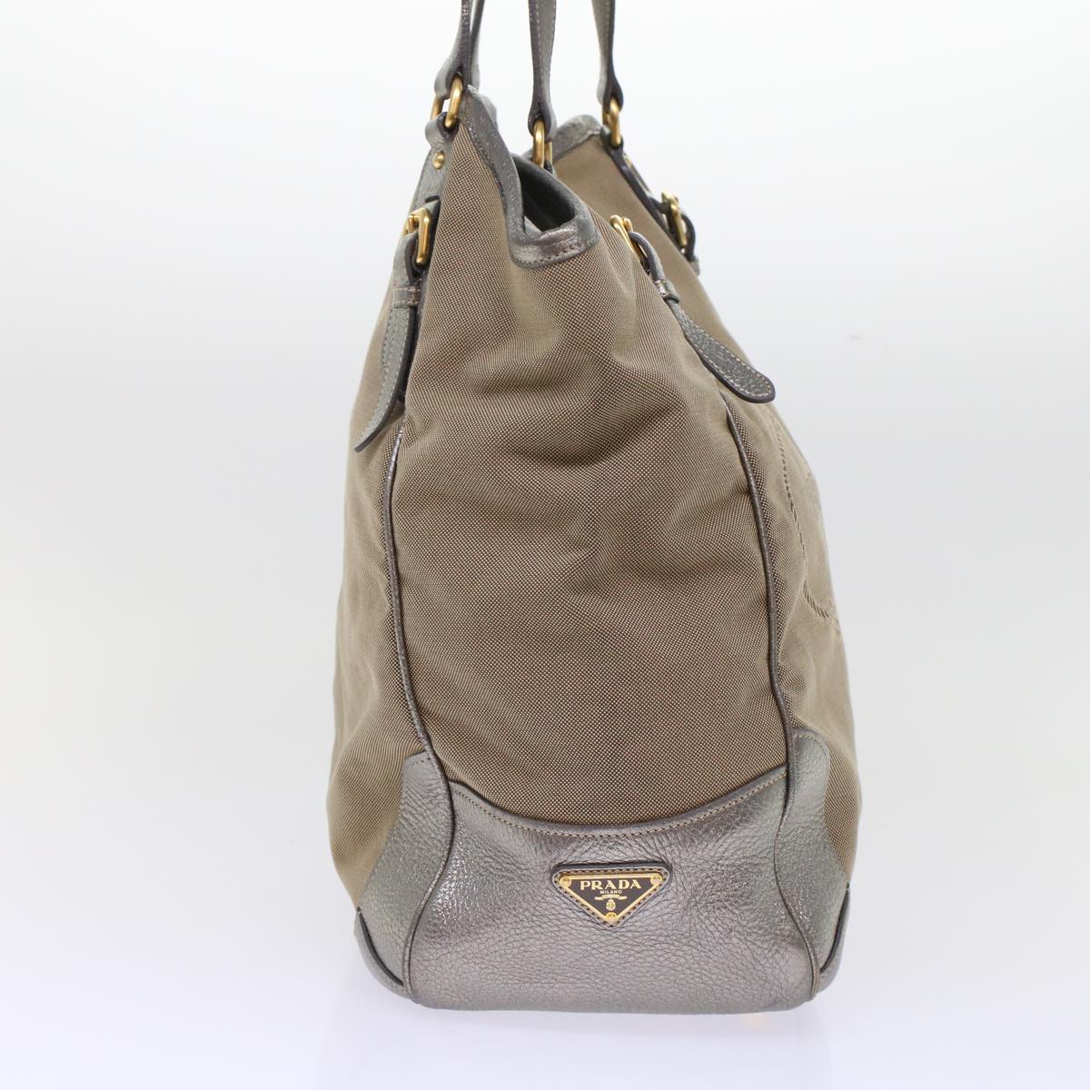 PRADA Tote Bag Canvas Leather Beige  49595