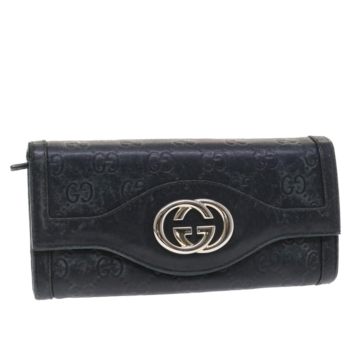 GUCCI GG Canvas ssima Long Wallet Black Auth 49845