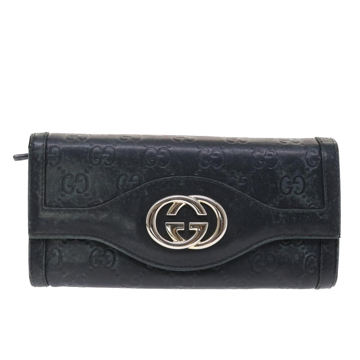 GUCCI GG Canvas ssima Long Wallet Black Auth 49845