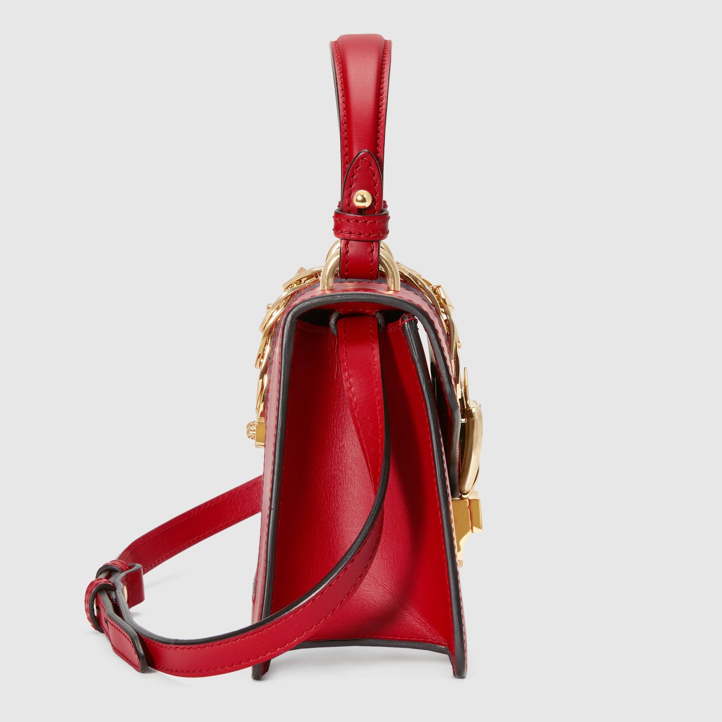 Gucci SyLouis Vuittonie Leather Mini Top Handle Hibiscus Red Bag