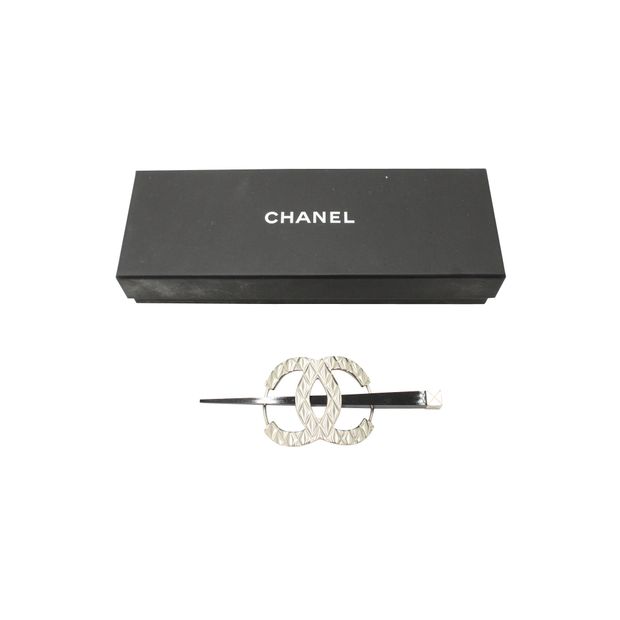 CHANEL Silver-Tone Quilted Metal Cc Hair Pin