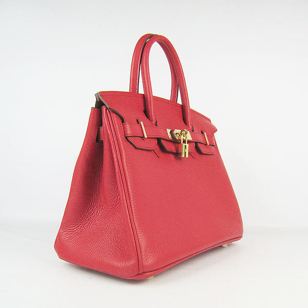 Hermes Birkin 30cm Togo Leather Handbags Red Golden