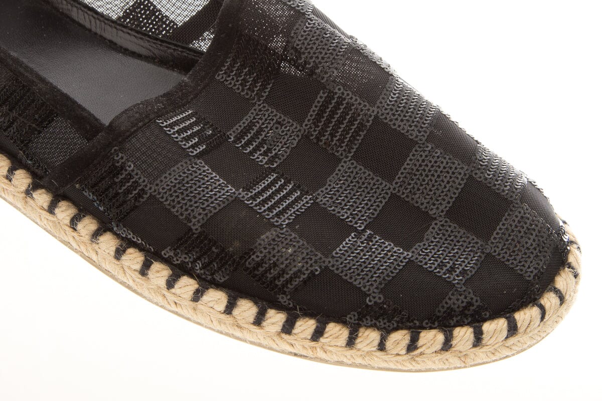 Louis Vuitton Black Glitter Checkerboard Espadrille SZ 38