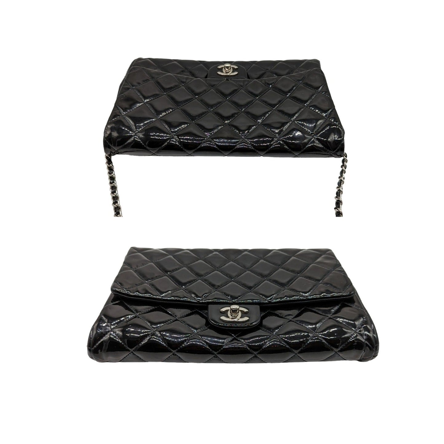 Chanel bags Black Patent Leather New Clutch With Chain CWC