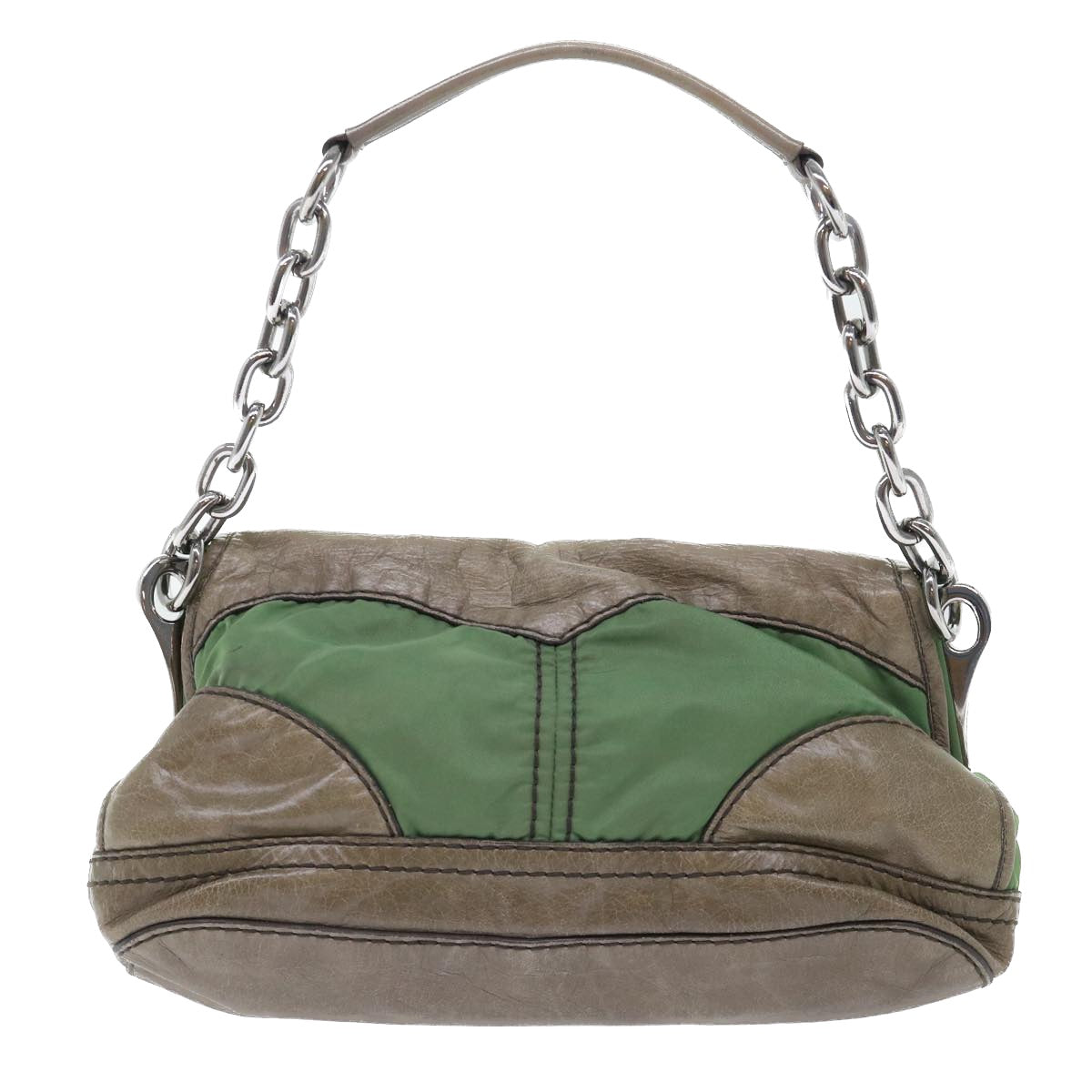 PRADA Chain Hand Bag Nylon Leather Green  50152