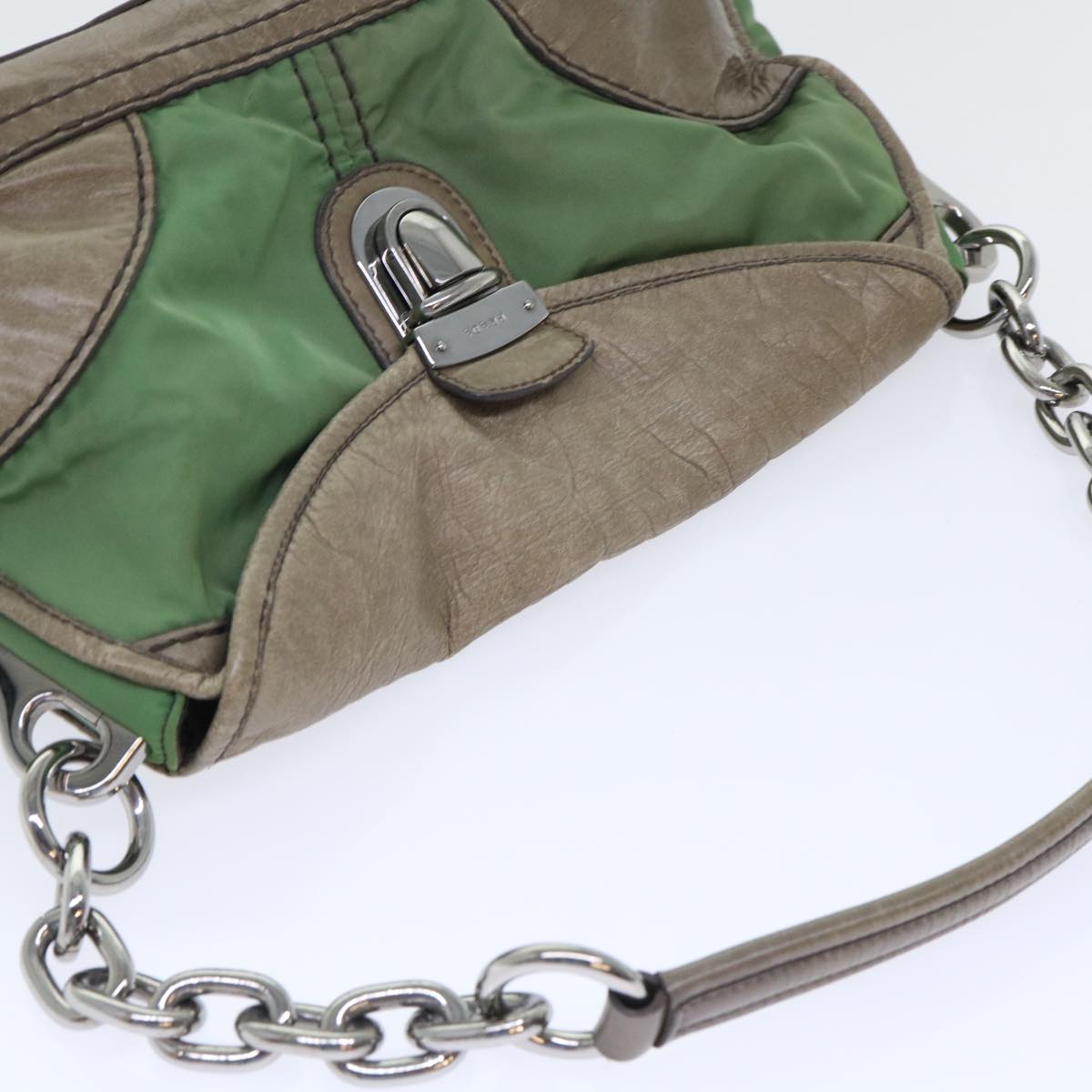 PRADA Chain Hand Bag Nylon Leather Green  50152