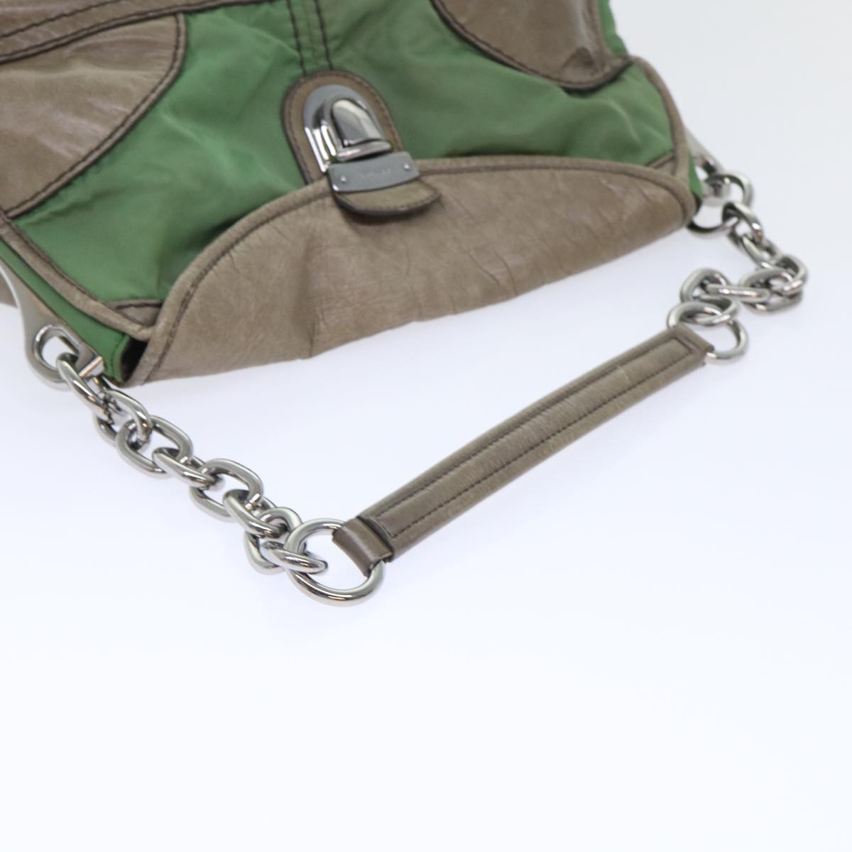 PRADA Chain Hand Bag Nylon Leather Green  50152