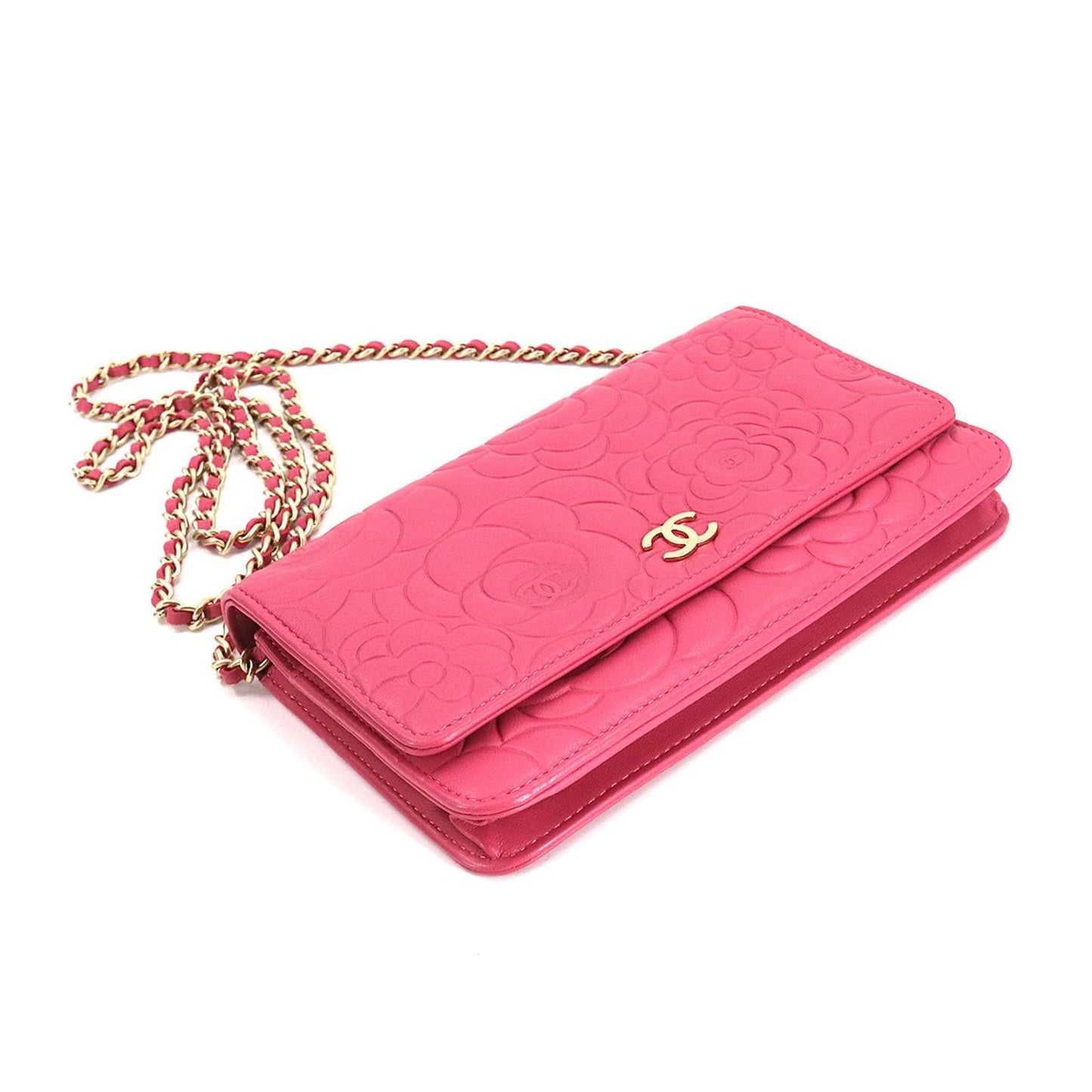 Chanel Pink Leather Camellia wallet accessories