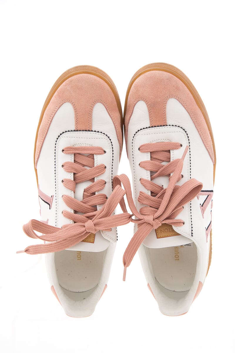 Louis Vuitton Frontrow White & Pink Calfskin Leather Sneakers SZ 38