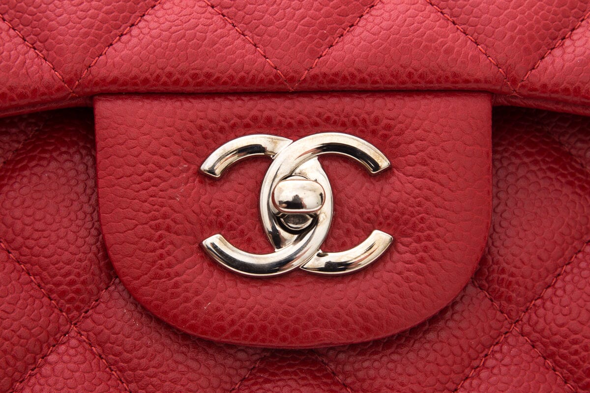 Chanel Red  Jumbo Caviar Double Flap Handbag