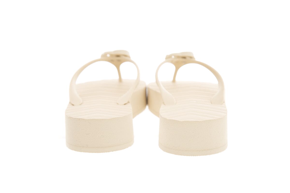 Gucci Ivory Rubber Logo Flip Flop Sandals SZ 39