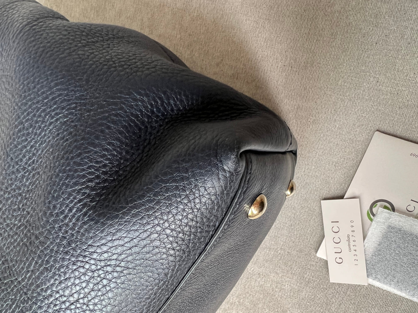 Gucci Soho Working Tote in Navy Blue Pebbled Calfskin