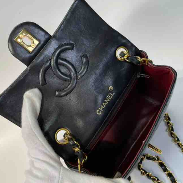 Chanel Classic Flap Shoulder Bag, Black Lambskin, Mini