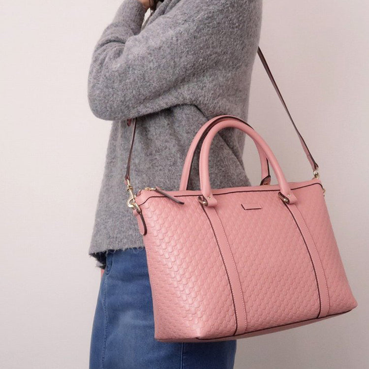 (WMNS) GUCCI Logo Embossing Leather Tote Pink Candy Handbag 449655-BMJ1G-5806