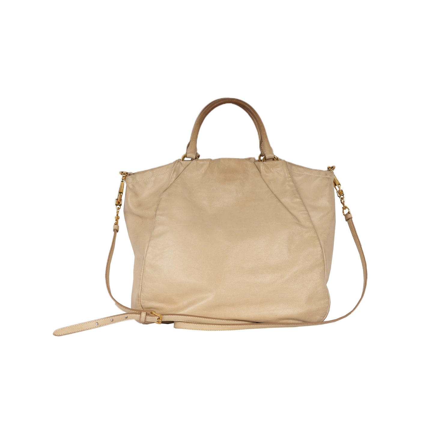 PRADA Prada Beige Leather Hobo Handbag with Strap