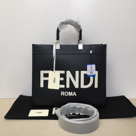 Fendi Black Leather Sunshine Tote Bag