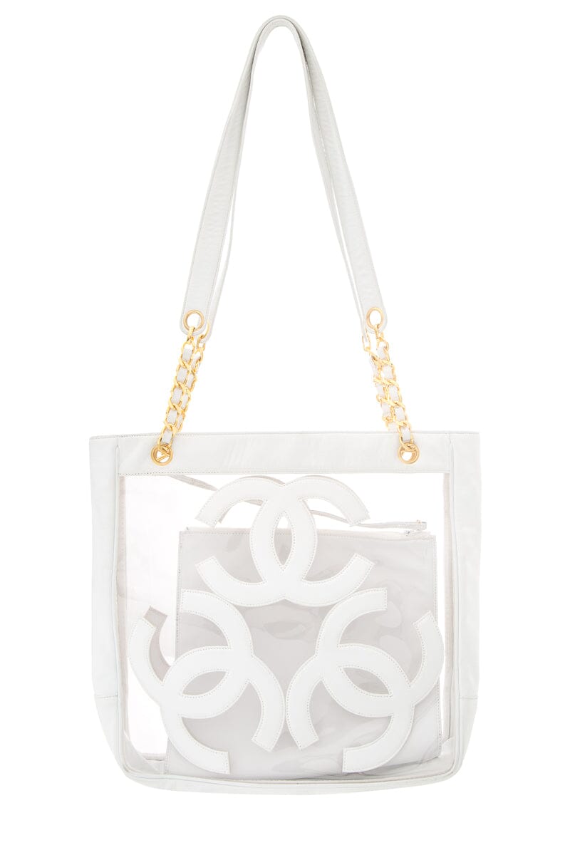 Chanel Vintage White PVC Panel Triple CC Shoulder Tote