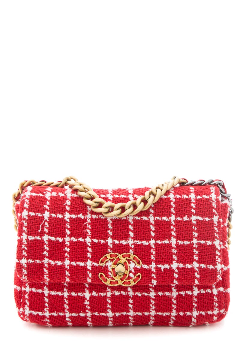 Chanel Tweed Quilted Flap  Red & White Handbag