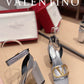 Valentino Garavani Strap Heeled Sandals With V Logo Signature Embellishment Silver For Women