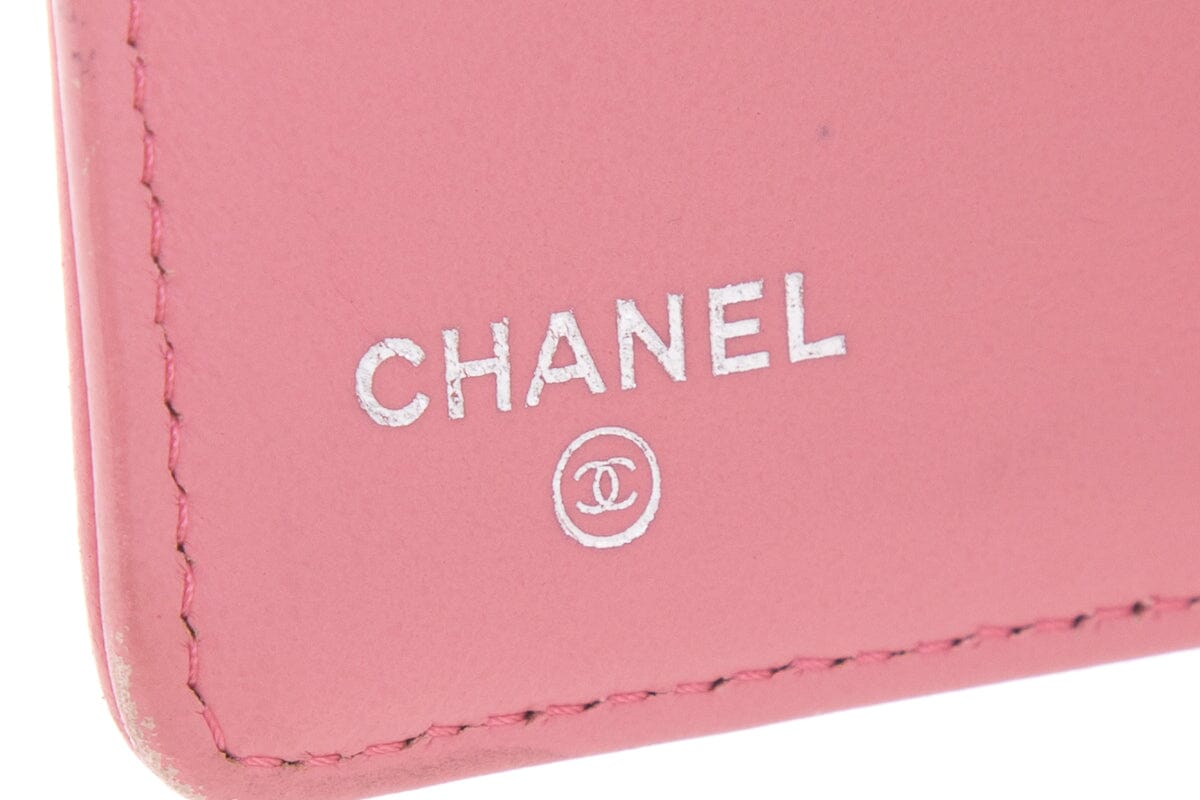 Chanel Pink Leather Camellia Embossed Long Wallet