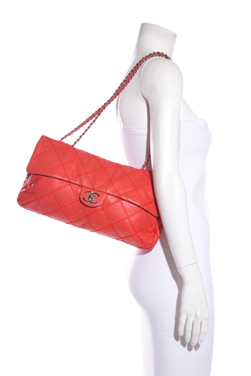 Chanel Poppy Red 2011 East West Soft Sided Single Flap Bag