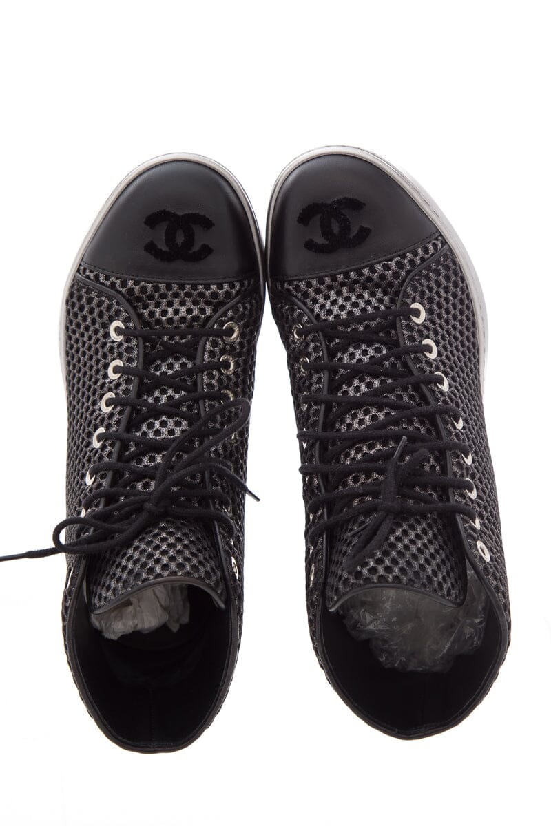 Chanel Black Mesh & Leather CC Sneakers SZ 35