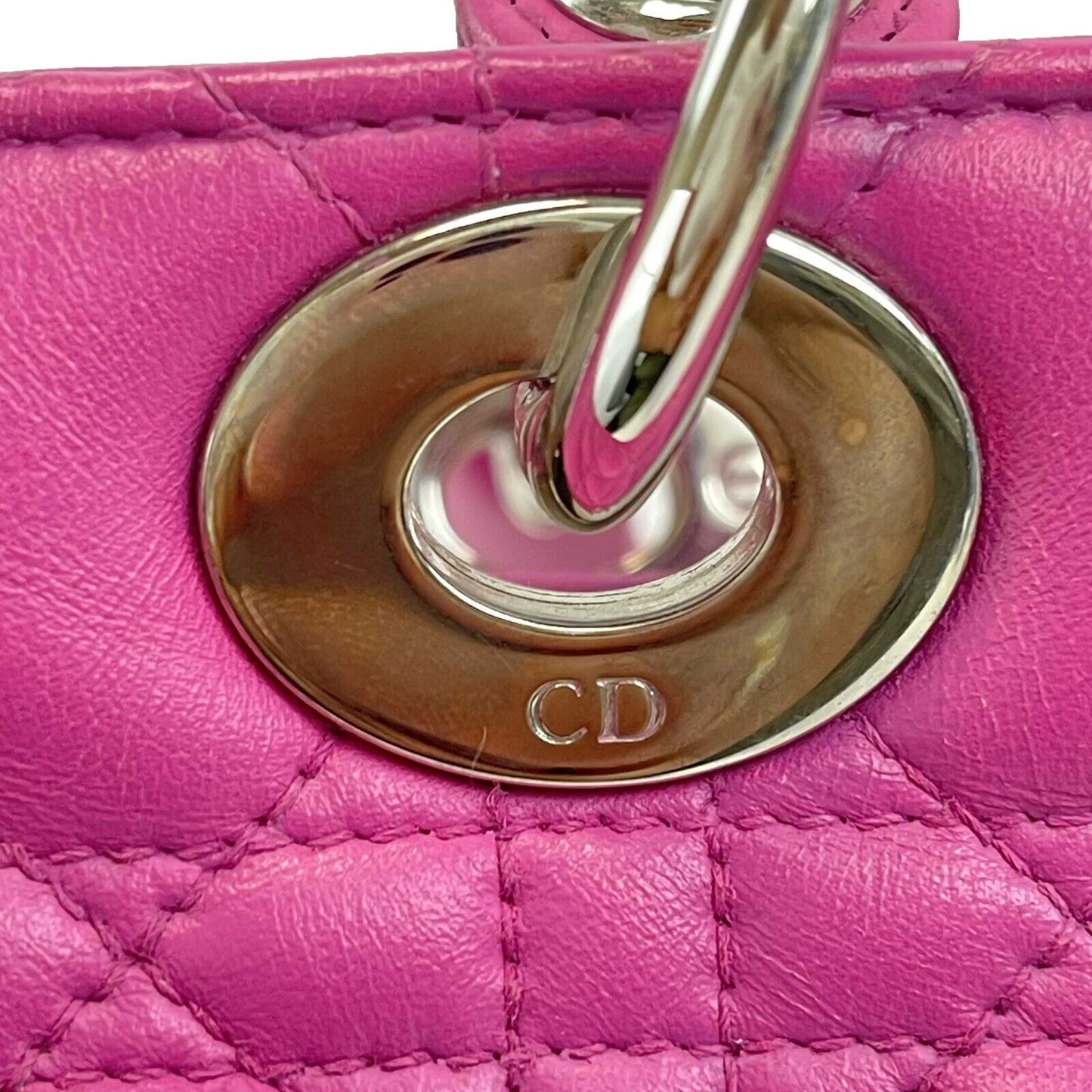 DIOR Lady Dior Cannage Medium Rani Pink Top Handle Shoulder Strap