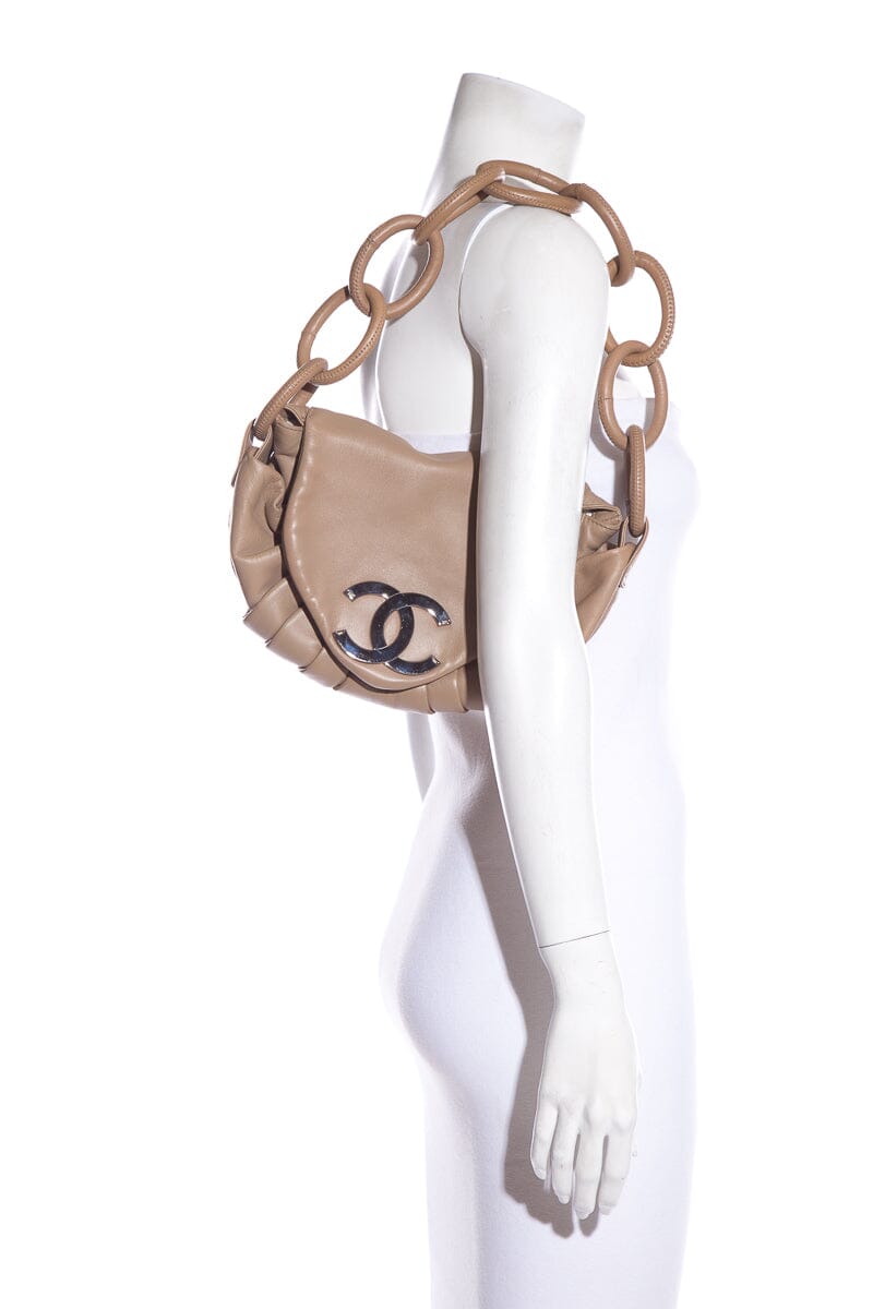 Chanel Taupe Limited Edition Accordion Pleat Lambskin Leather Shoulder Bag